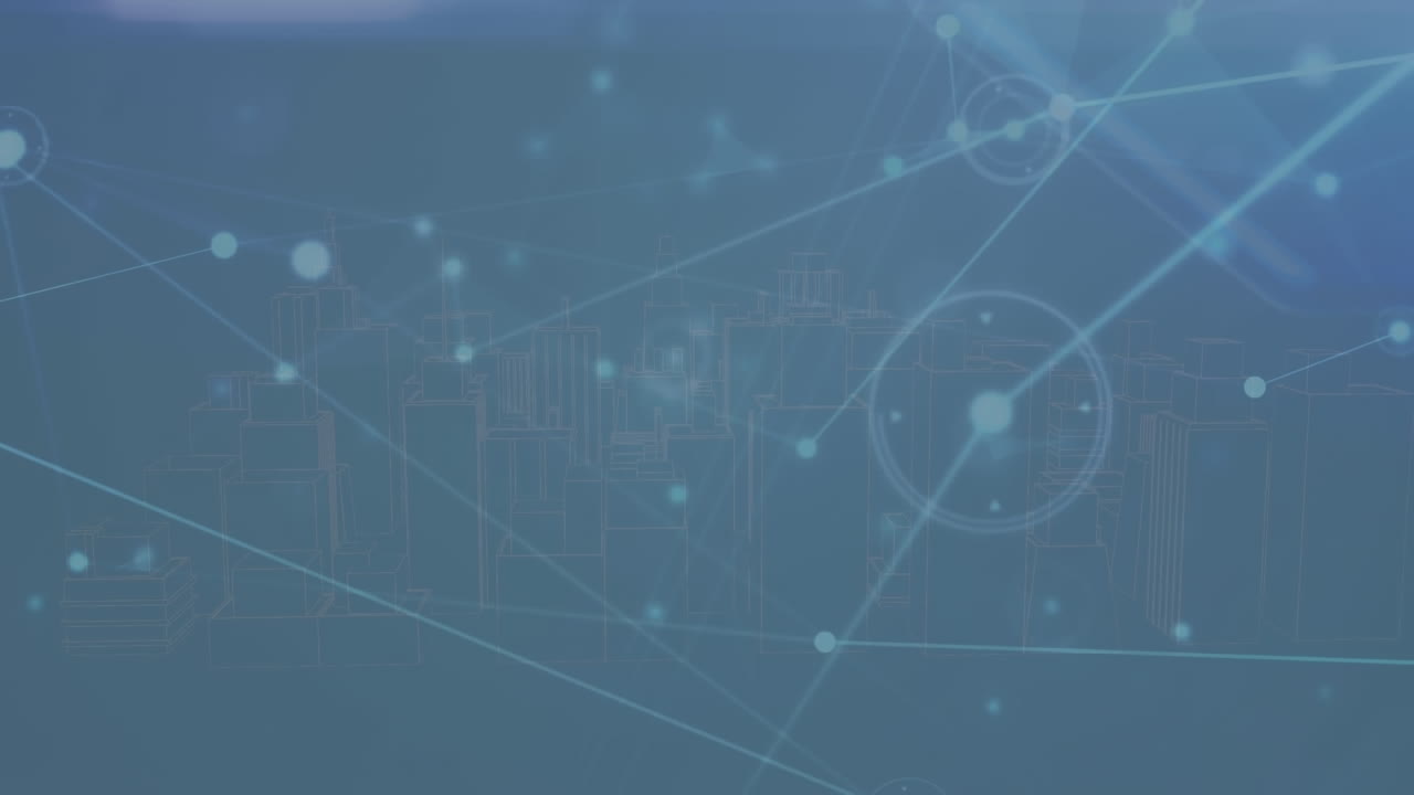 animación de una red brillante de conexiones y senderos de luz contra un fondo azul