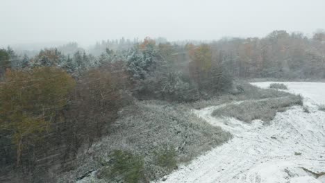 Aerial-shot-flying-through-a-strong-blizzard-in-the-Canadian-countryside