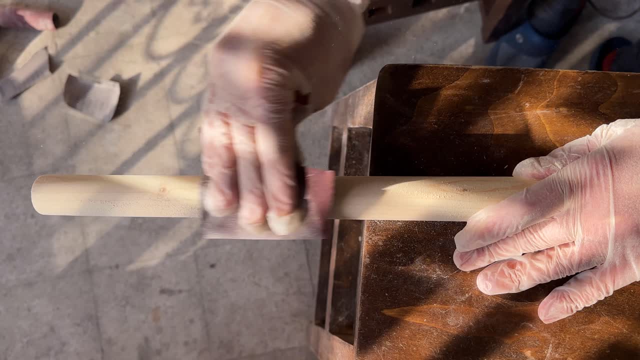 Sunset time wooden carpentry Tehran artisan furniture handmade DIY home interior design local life timber workshop polishing sawdust craft Iranian handicraft smooth small business decoration tool