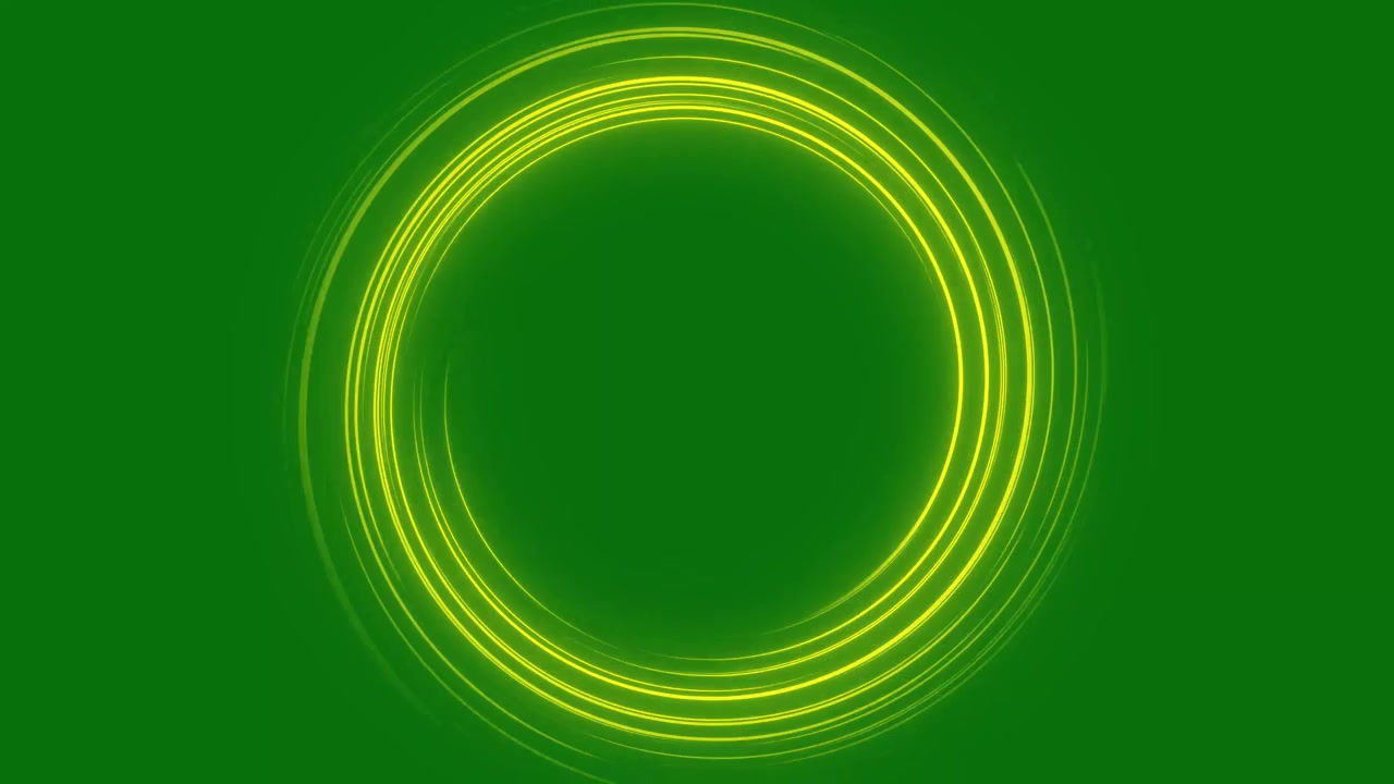 Glowing Yellow Circular Light Trails Rotating on Green Background