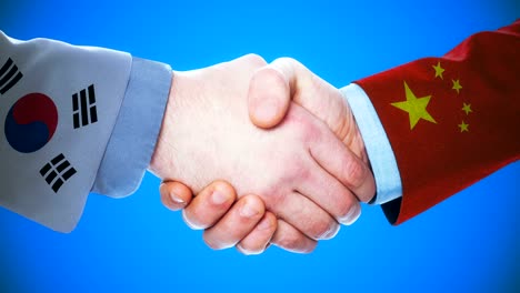 south korea  - china  / handshake concept animation about countries and politics / with matte channel