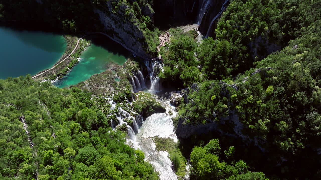 Green Forest Around The Lower lakes At Plitvice Lakes National Park In Summer. - aerial shot