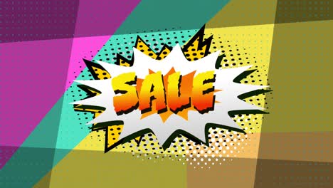 animation of sale text on colourful background