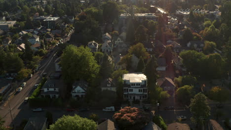 aerial shot over wealthy single family homes in portland oregon