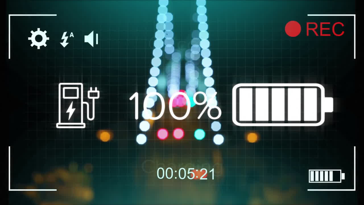 animación del tablero de instrumentos de los automóviles eléctricos y procesamiento de datos sobre las luces de la ciudad