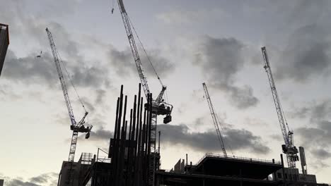 cranes in perth - city skyline western australia - closer up silhouette at twilight