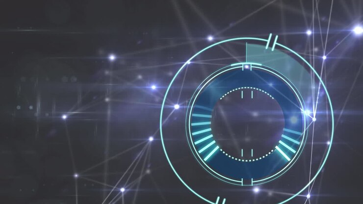 Animation of scope scanning over network of connections on black background