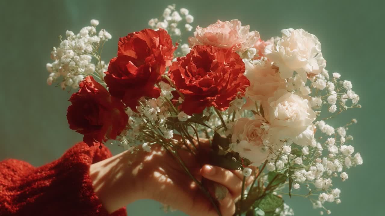 Vibrant Bouquet of Roses and Baby's Breath Captured in Soft Light, Showcasing the Beauty and Colorful Palette of Nature's Floral Arrangement