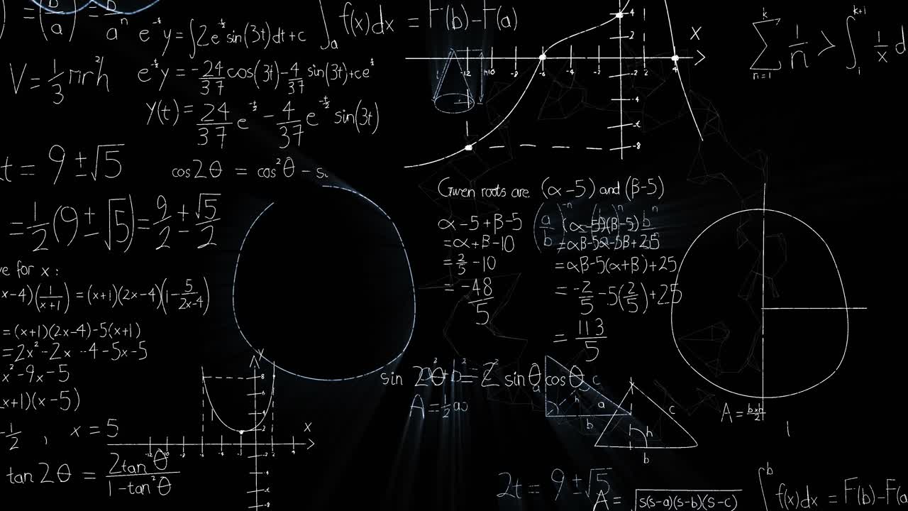 animación de ecuaciones matemáticas sobre un fondo negro