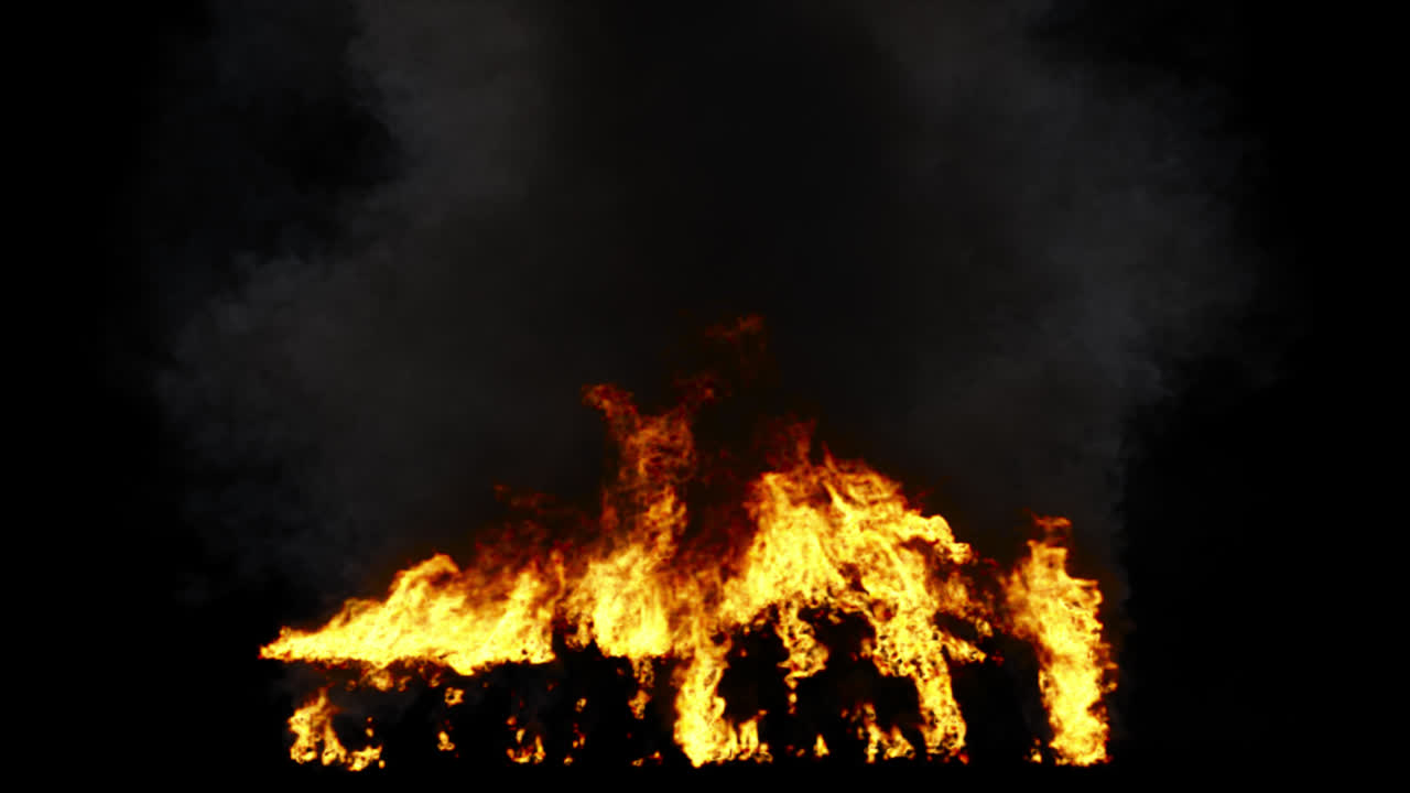 불과 연기가 검은 바탕에 분리되어 있습니다.