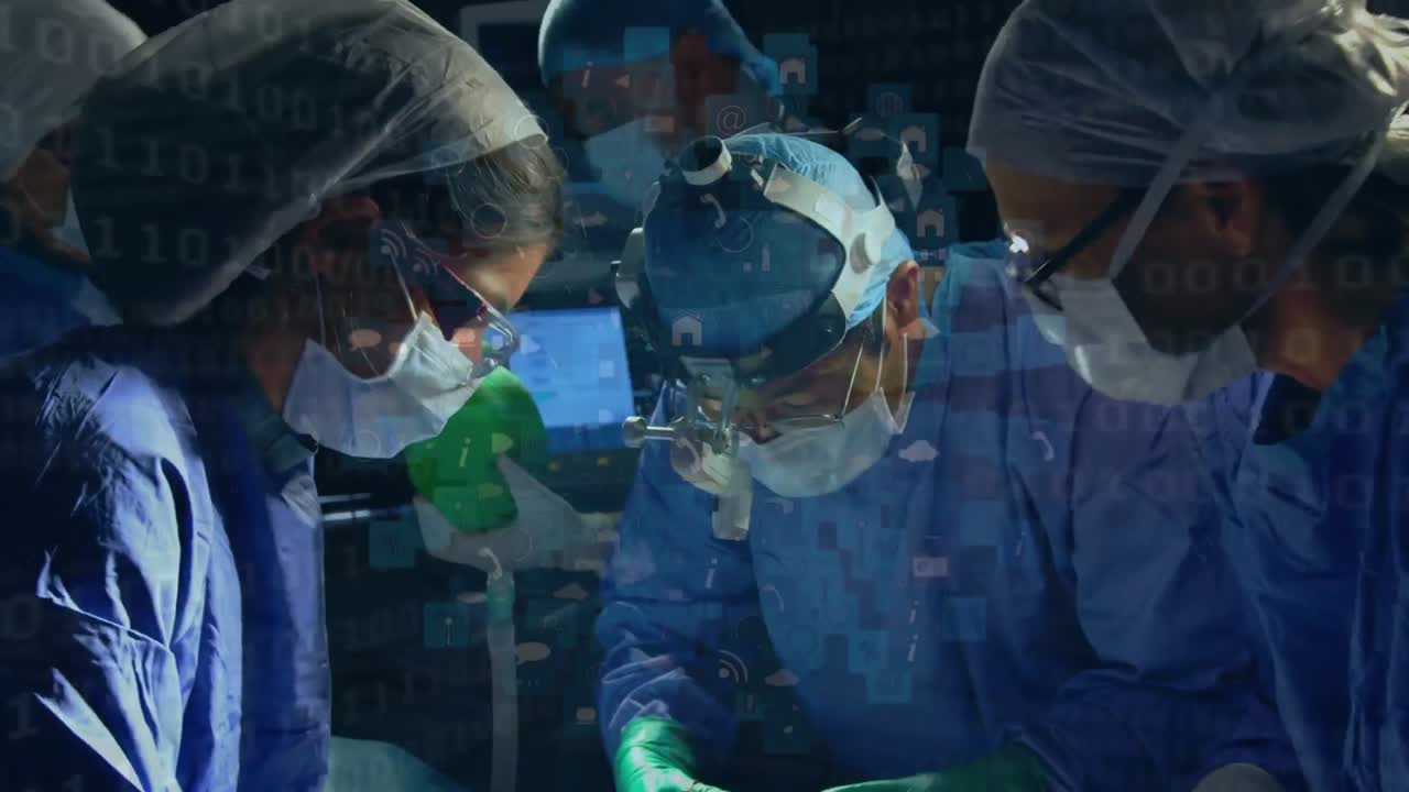 animación del procesamiento de datos sobre diversos cirujanos durante la cirugía