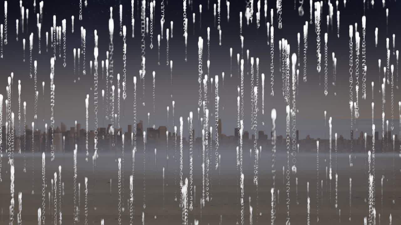 도시 풍경 위의 데이터 처리 애니메이션