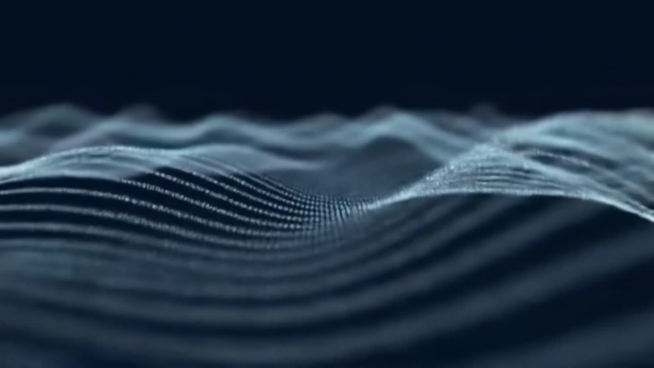 Pulsating waves of light ripple across a dark background, showcasing intricate patterns. The rhythmic motion captivates viewers, blending technology and art seamlessly.