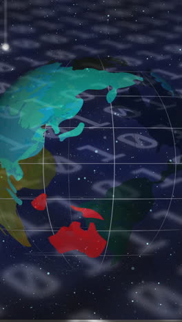 animação do processamento de dados atrás de um globo giratório em fundo azul