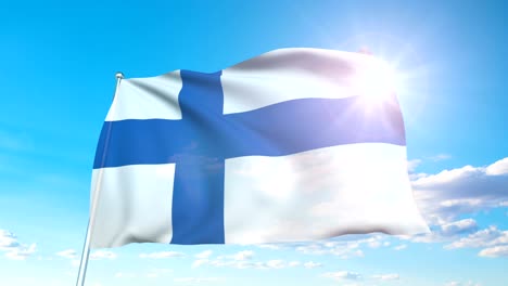 flag of finland with fabric structure against a cloudy sky (loopable)