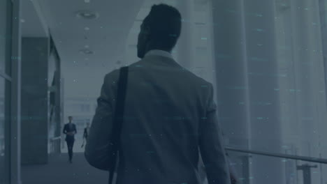 animation of financial data processing over business people working in office