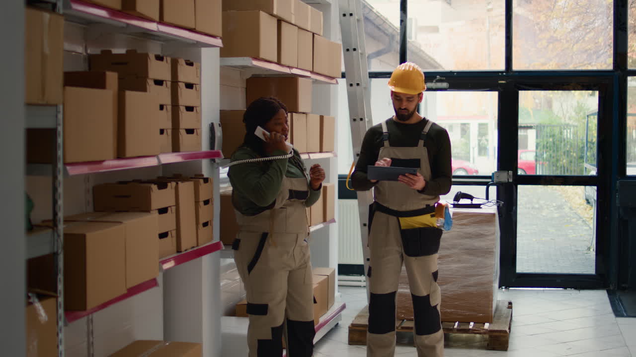 trabajadores del almacén comprobando el inventario