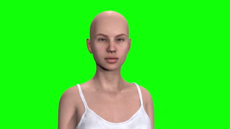 3d render of woman, concept of digital avatar in metaverse. isolated on green background.