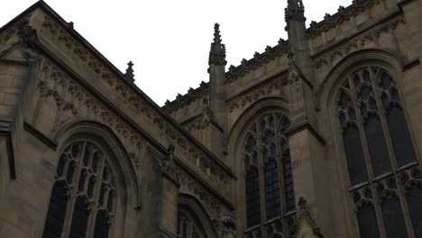 Ornate-Cathedral-with-stained-glassed-windows-panning-shot