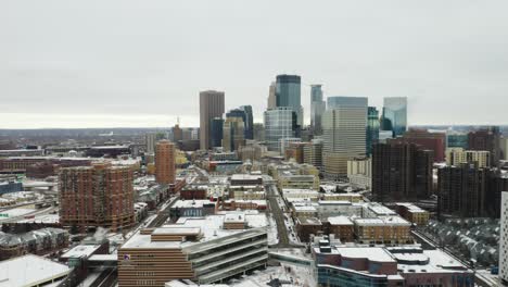 establishing shot of downtown minneapolis in winter