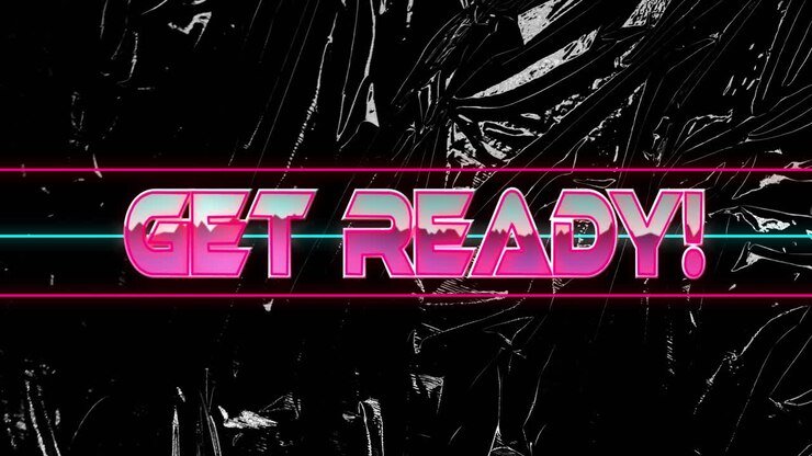 Animation of get ready text over neon pattern background