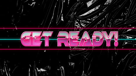 animation of get ready text over neon pattern background