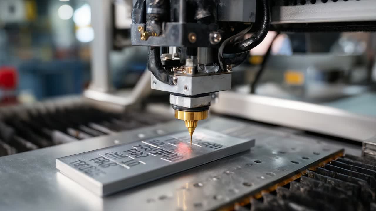 Precision Laser Engraving Process Captured in Two Frames: Highlighting the Intricate Work of a Laser Machine as it Engraves Text on Metal Plates with Exceptional Detail and Accuracy
