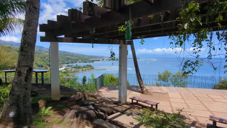 belvédère du tahara'a viewpoint and gardens overlooking tropical island and ocean views in tahiti, french polynesia, south pacific
