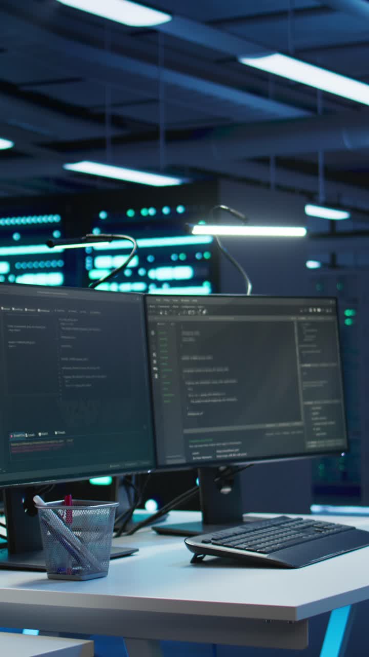 Programming Code on Monitors in a High-Tech Data Center