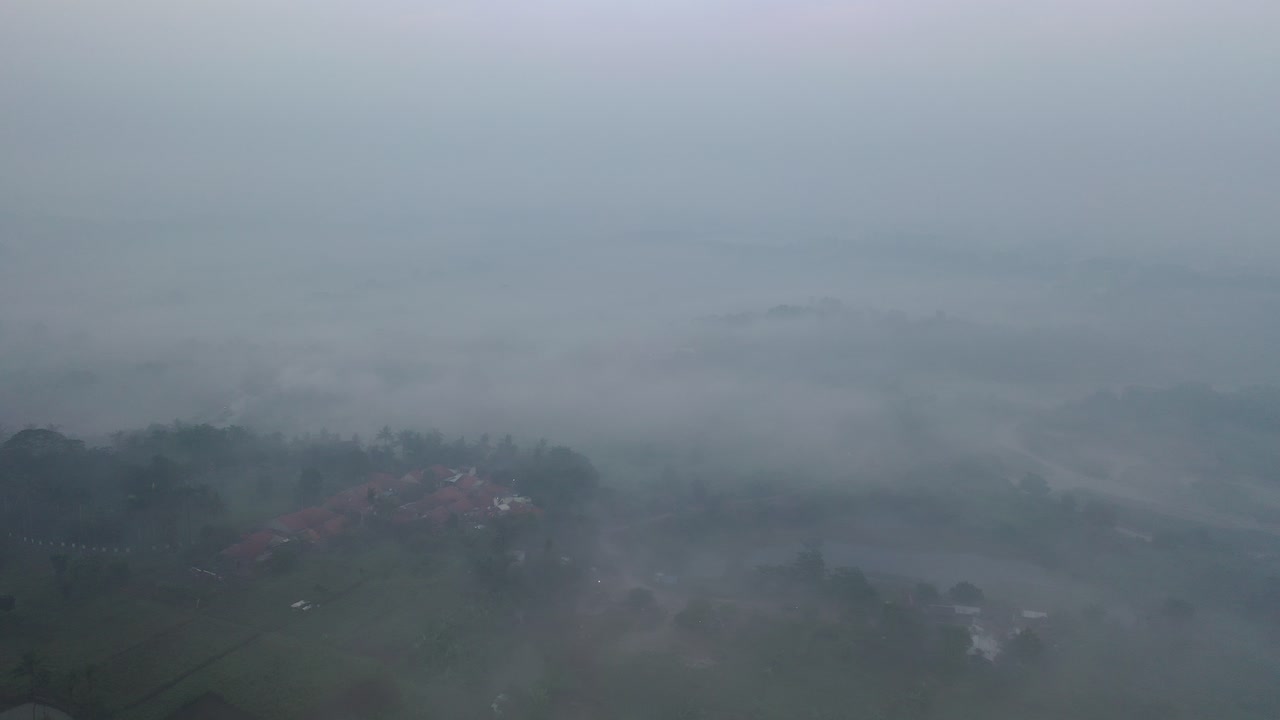 Misty Rural Landscape Aerial View
