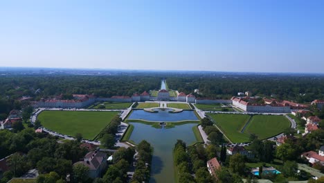 stunning aerial top view flight castle nymphenburg palace landscape city town munich germany bavarian, summer sunny blue sky day 23