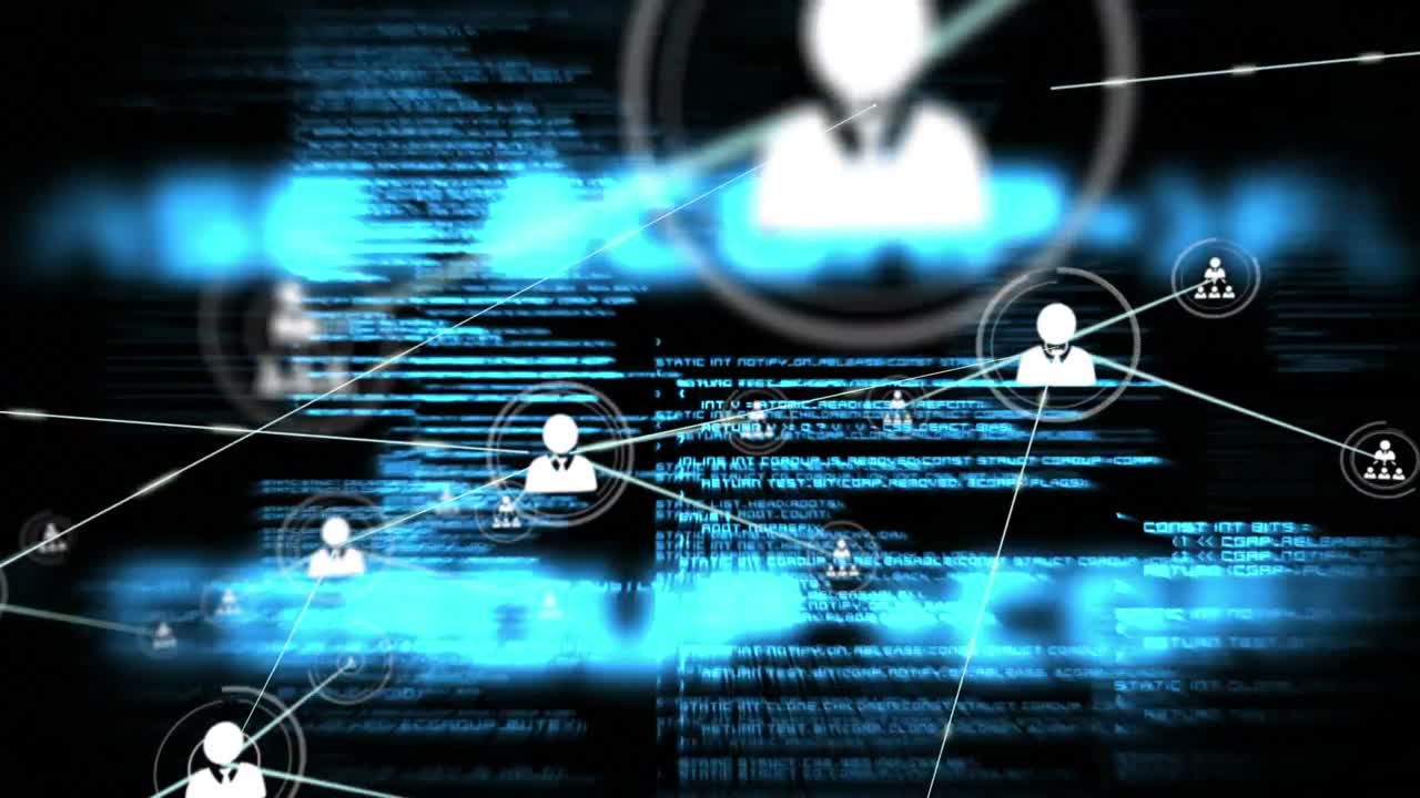 Connectors moving and digital data on black background