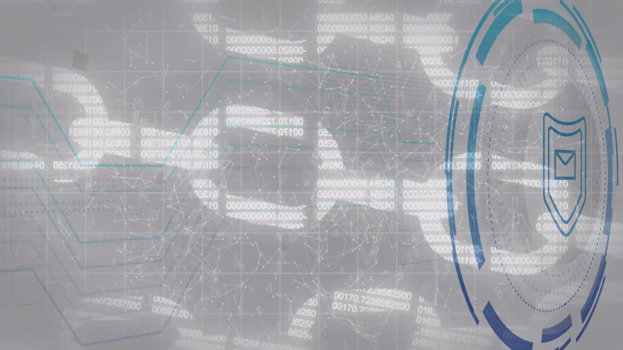 animación del icono del escudo sobre el procesamiento de datos sobre fondo blanco