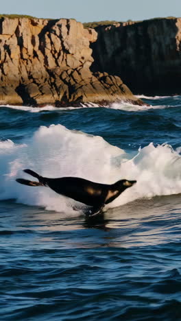 seal jumping in the ocean waves
