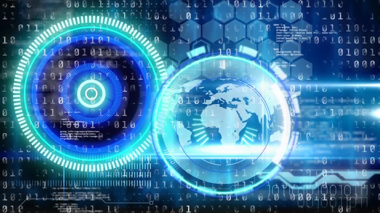 animação de codificação binária com digitalização de escopo e processamento de dados