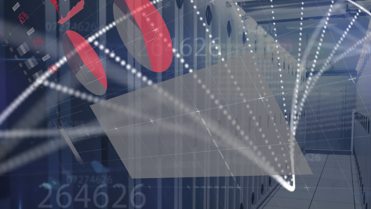 animación del procesamiento de datos y cadena de adn sobre la sala de sever
