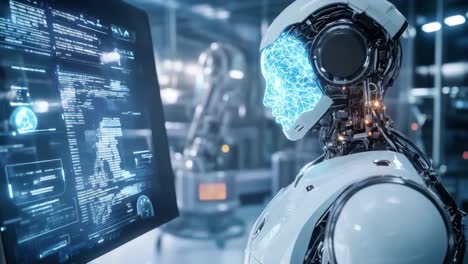 robot working with computer code