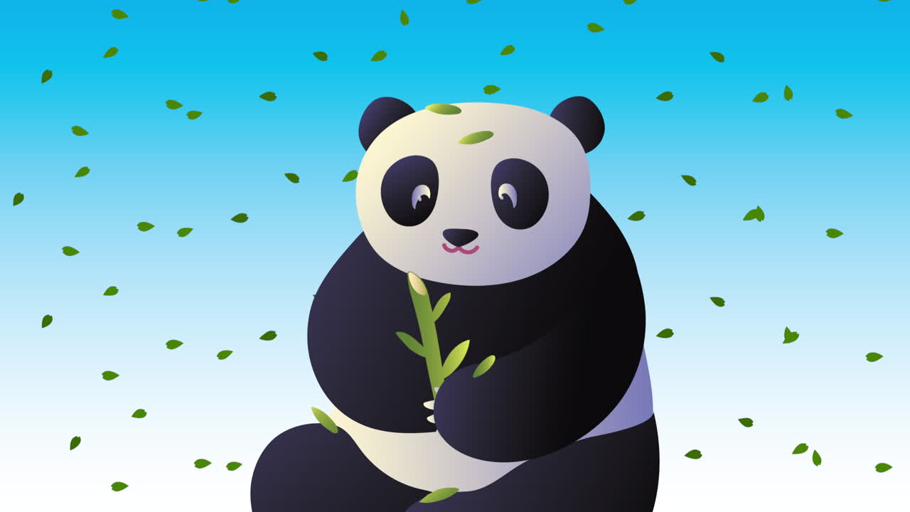 la cultura asiática el panda comiendo bambú animación