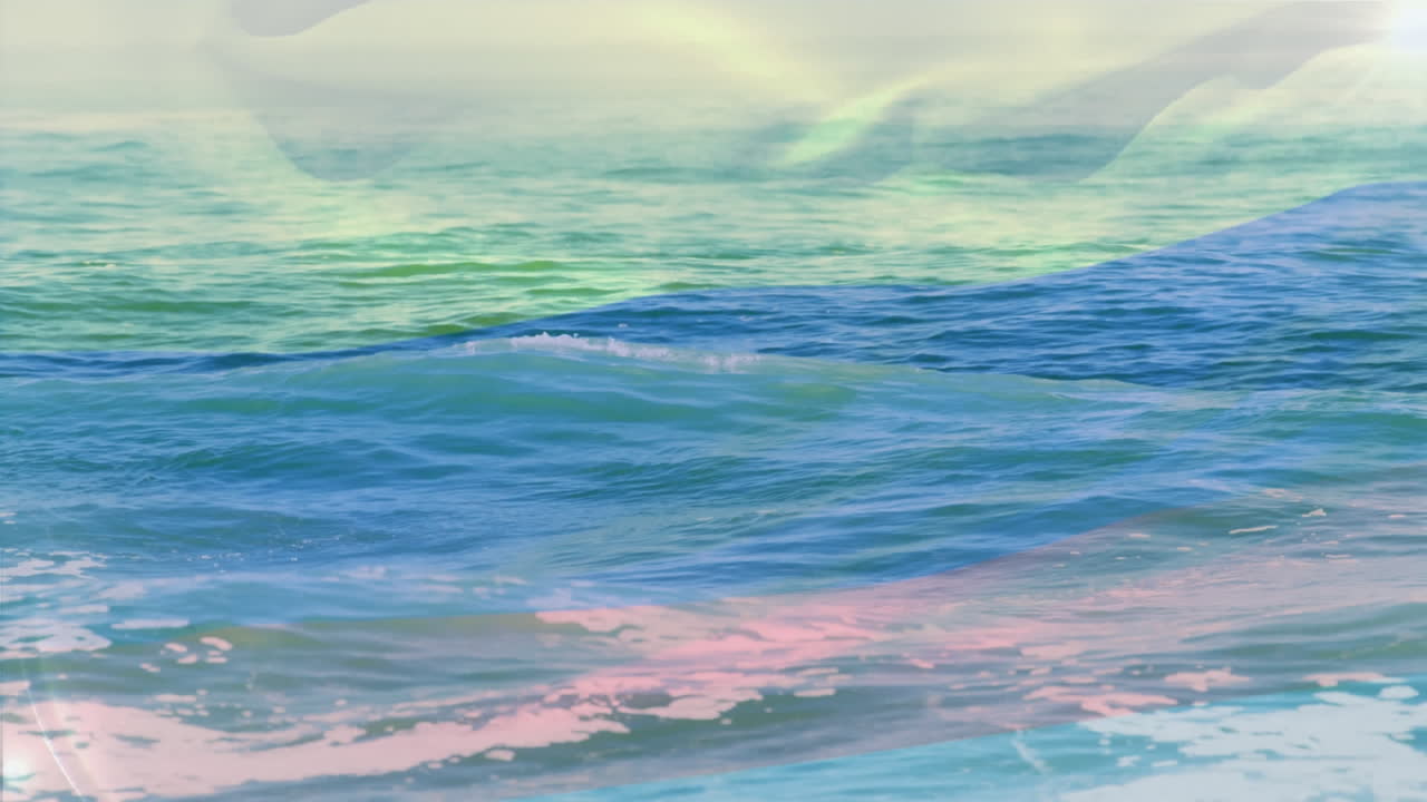 콜롬비아의  ⁇ 발이 바다에서 파도 위에 날아다니는 애니메이션