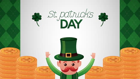 st patricks day animated card with elf and treasure coins