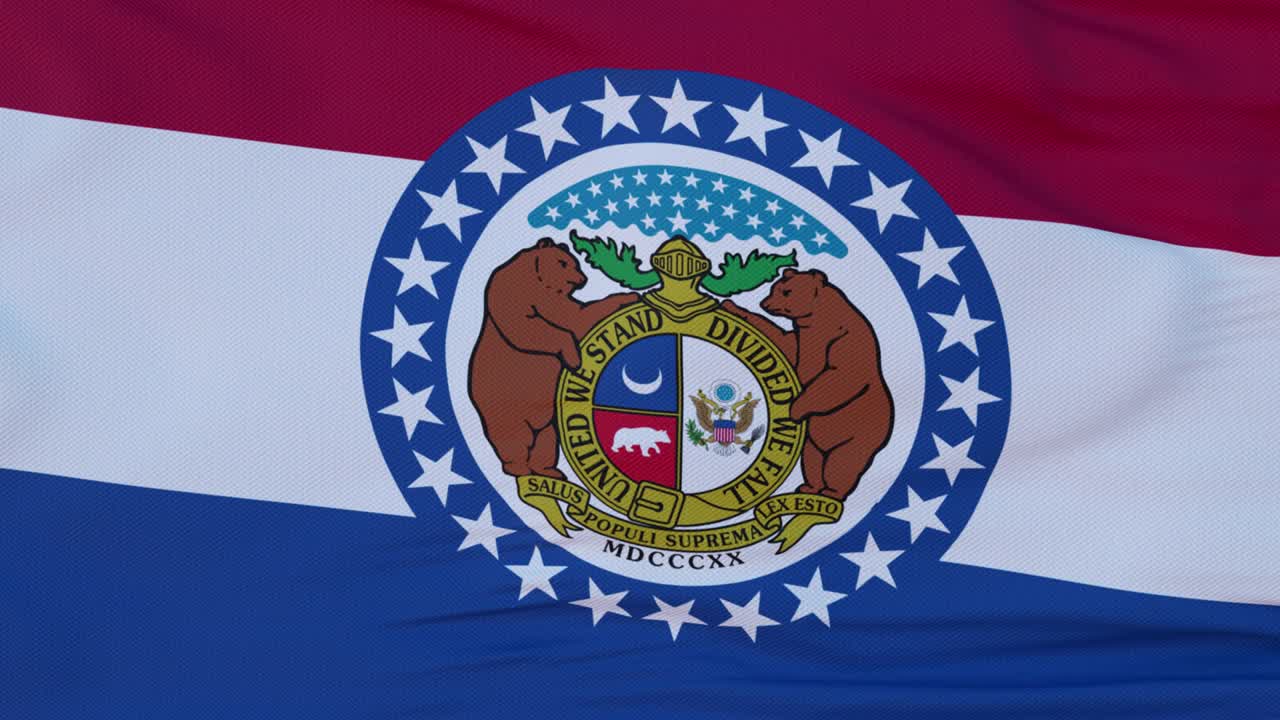 bandera del estado de missouri, región de los estados unidos, ondeando al viento