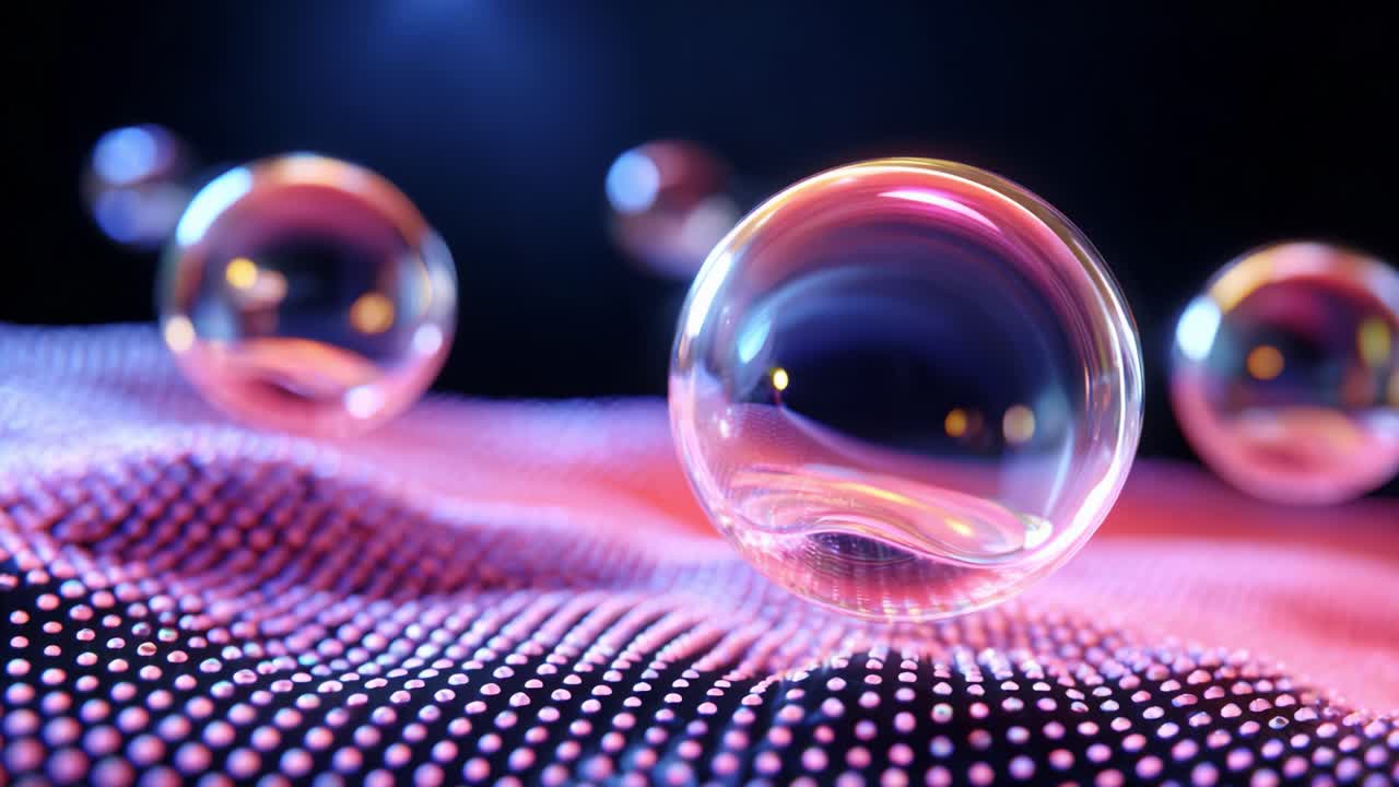 Captivating Visual of Reflected Light in Translucent Spheres on a Vibrant Surface, Showcasing the Intricate Patterns and Colors that Emerge from the Interaction Between Light and Texture