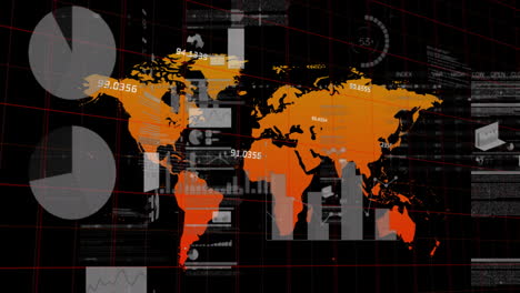 Animation-of-data-processing-over-world-map-on-black-background