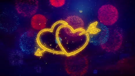 hearts with arrow and fireworks