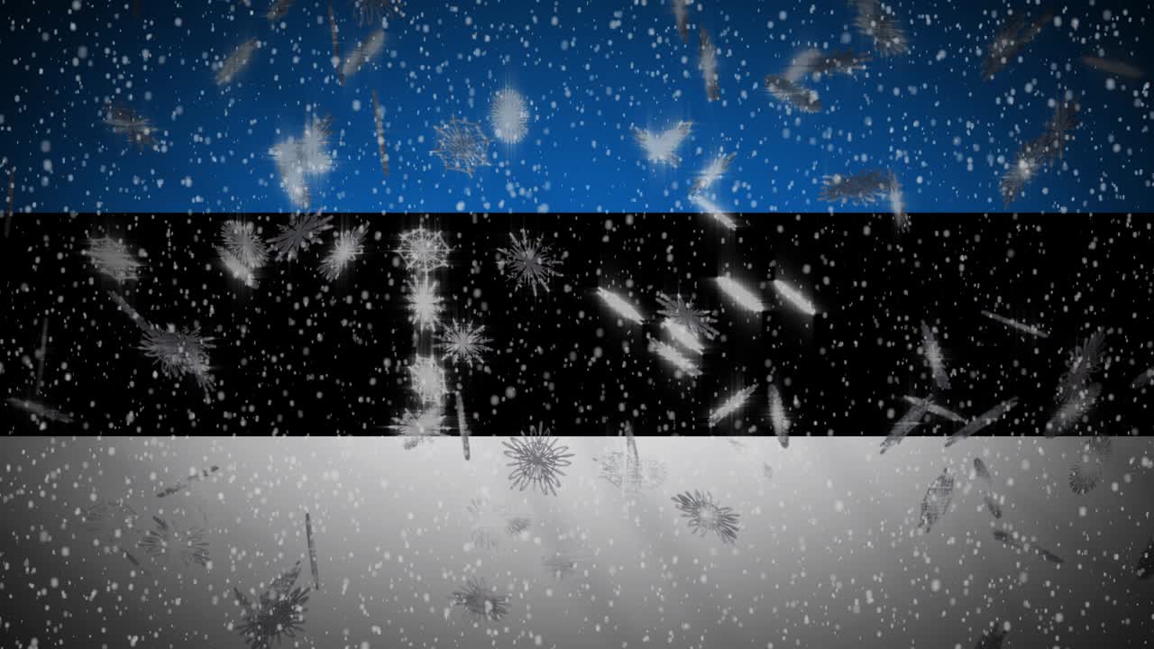 Bandiera dell'Estonia con neve che cade in loop, sfondo di Capodanno e Natale, loop