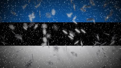 estonia flag falling snow loopable, new year and christmas background, loop