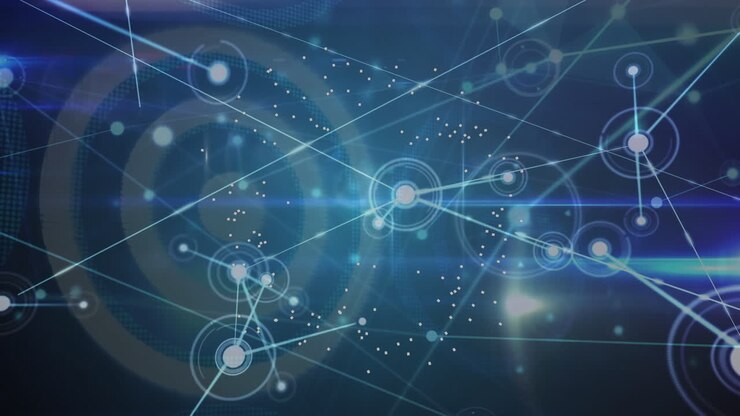 Animation of network of connections over blue background