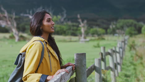 freedom, hiking and woman in nature breathing