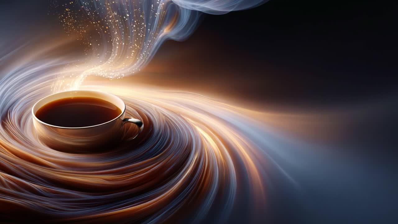 Captivating Swirls of Coffee Aroma: A Mesmerizing Dance of Flavor and Light Emanating from a Coffee Cup, Creating an Enchanting Visual Experience Of Warmth and Comfort