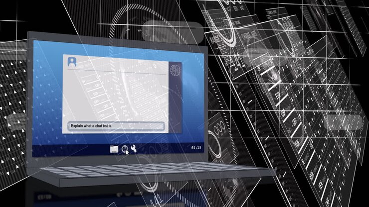 Animation of ai chat and data processing over laptop